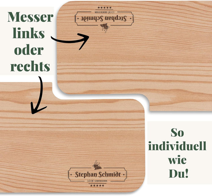 Personalisiertes Frühstücksbrettchen mit Messer, Wunsch-Name oder Text graviert – Geschenk-Idee Gebu