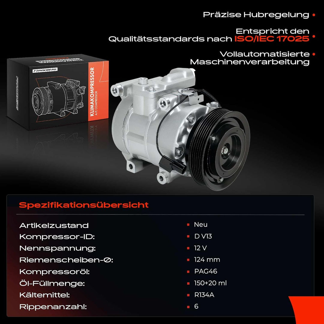 Frankberg Klimakompressor Klimaanlage Kompatibel mit i20 PB PBT 1.4L 1.6L Benzin 2008-2012 Replace#