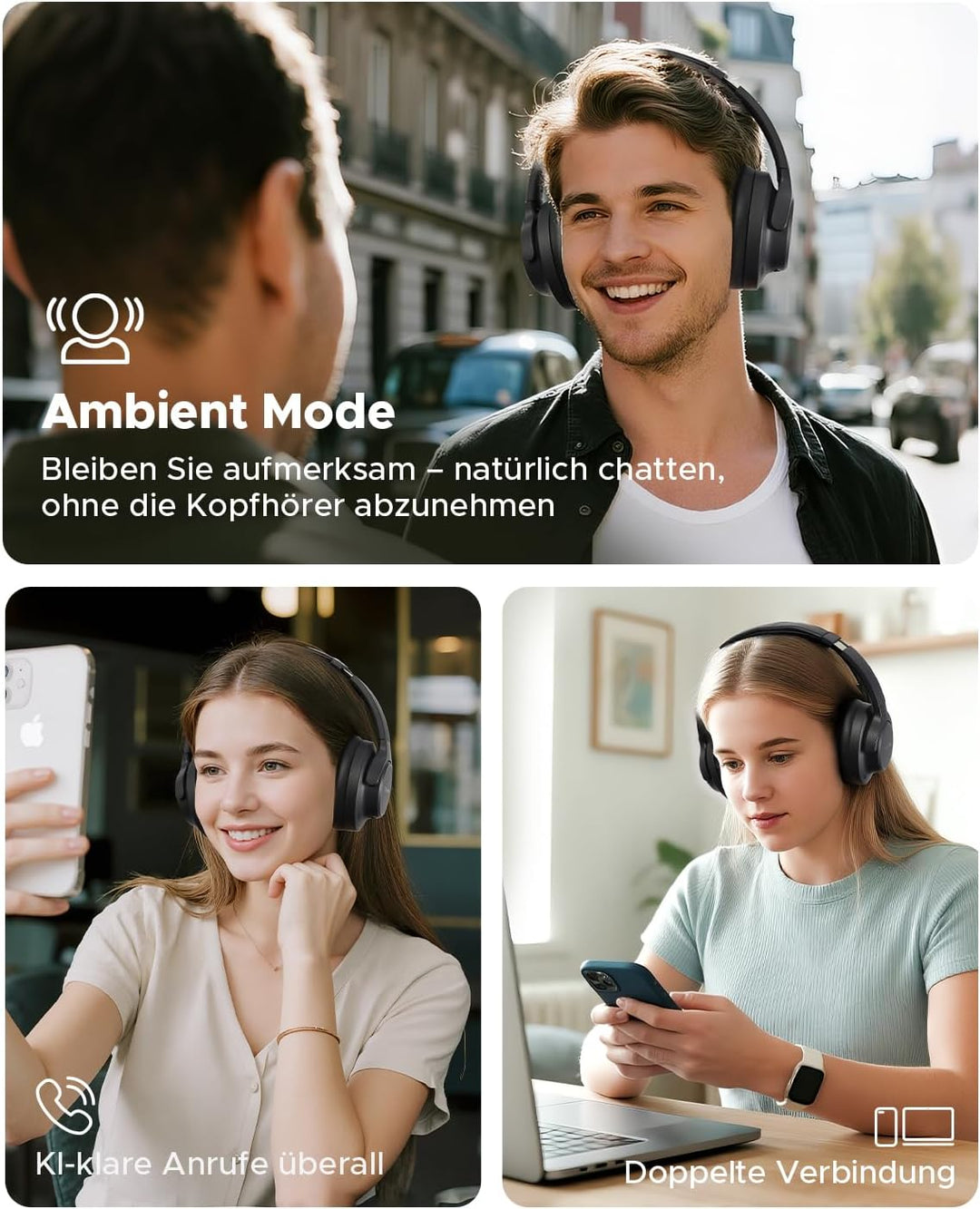 truefree HF-10 Over-Ear Bluetooth Kopfhörer mit 40mm Treiber, ANC -45dB, Raumklang, 125h Akku, AI Mi