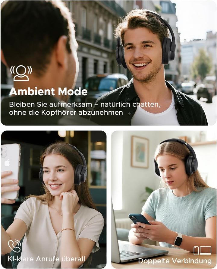 truefree HF-10 Over-Ear Bluetooth Kopfhörer mit 40mm Treiber, ANC -45dB, Raumklang, 125h Akku, AI Mi