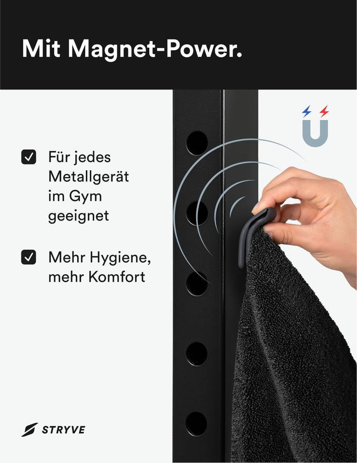 STRYVE Sporthandtuch – Das Original aus DHDL – Towell+ – Graphite Black – 90 x 40 cm – Magnetclip &