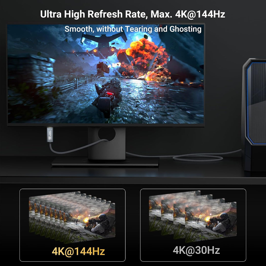 Aktiver DisplayPort 2.1 auf HDMI 2.1 Kabel 8K60Hz 4K144Hz VRR G-SYNC HDR 1m, 1m