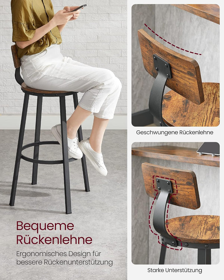 VASAGLE Barhocker, 4er Set, Barstühle, Küchenstühle mit stabilem Metallgestell, Sitzhöhe 73 cm, einf