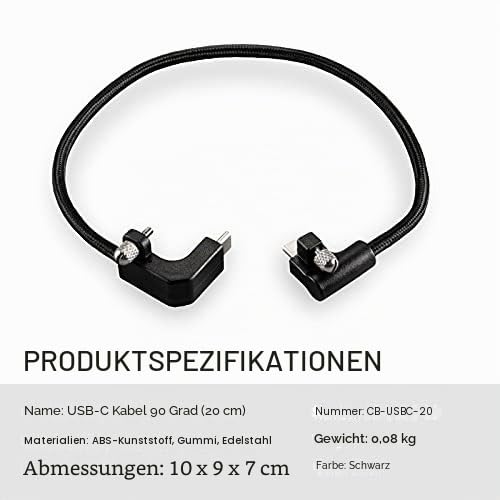 Tilta Kabel für BMPCC 4K, 90 Grad, 20 cm, Schwarz CB-USBC-20