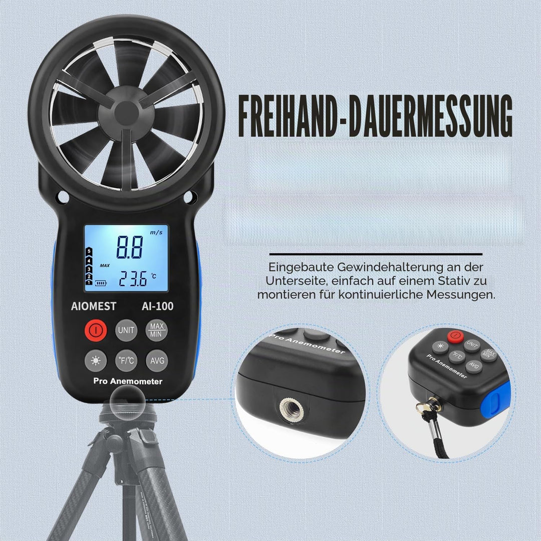 AIOMEST Digital Anemometer, Windmesser Windmessgerät Handheld, AI-100 Windmesser CFM Wind Speed Mete