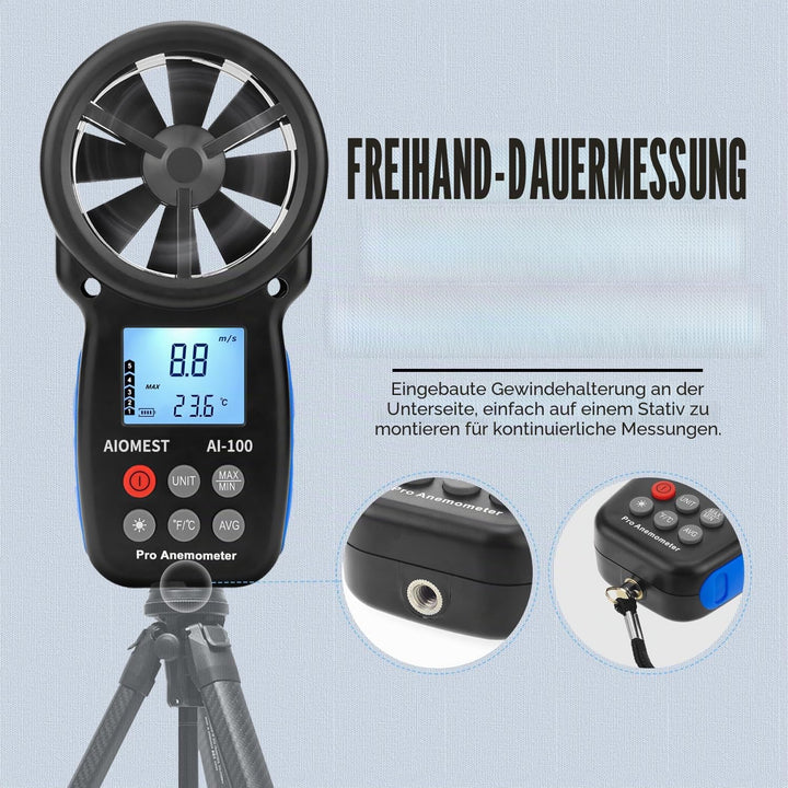 AIOMEST Digital Anemometer, Windmesser Windmessgerät Handheld, AI-100 Windmesser CFM Wind Speed Mete