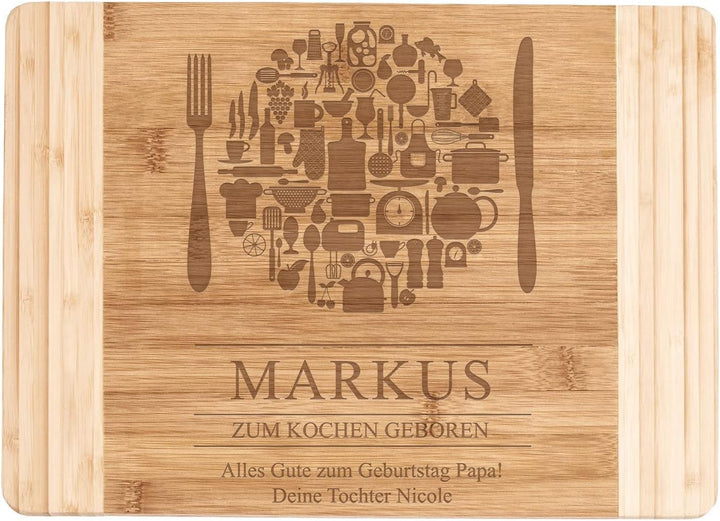 Maverton Bambus Schneidebrett mit Gravur - Servierbrett - Brotzeitbrett massiv - Grösse: 35x25 cm -