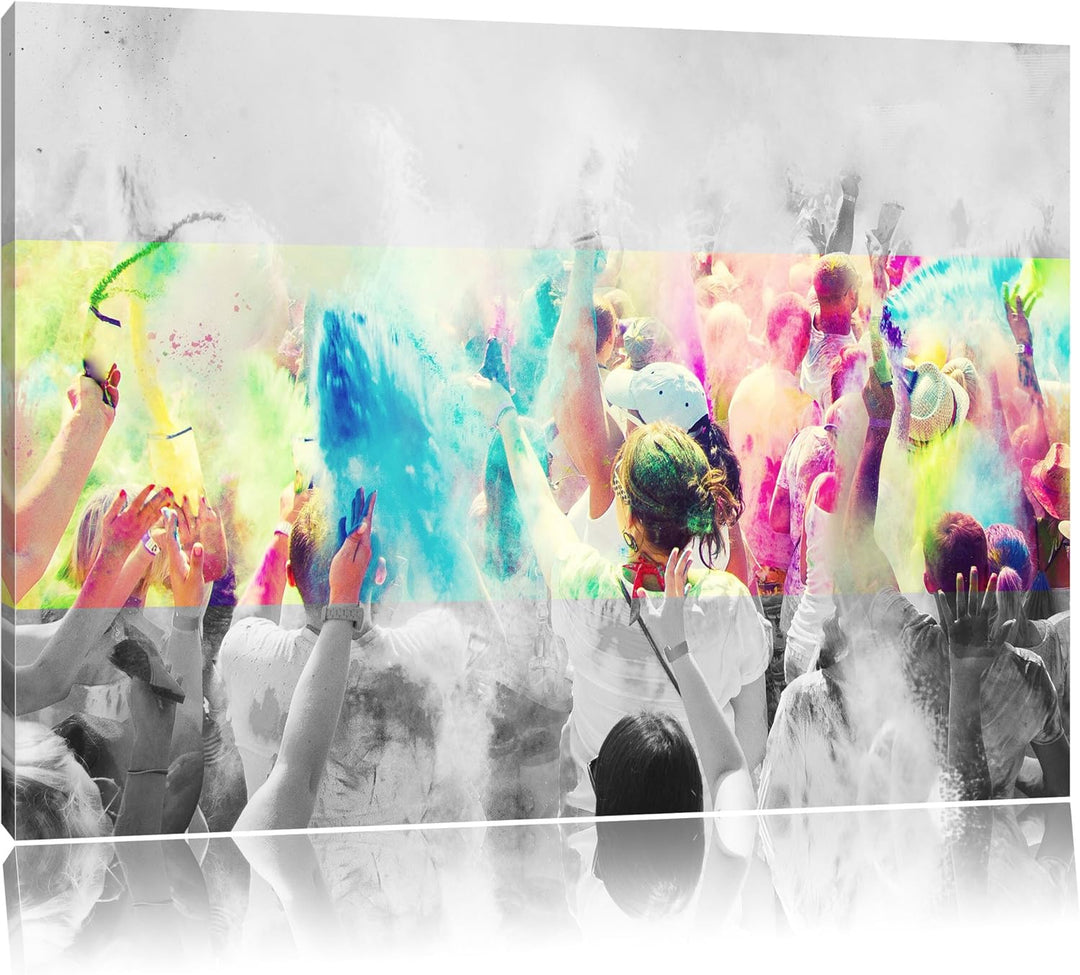 Holi Farben Festival schwarz/weiss Format: 100x70 auf Leinwand, XXL riesige Bilder fertig gerahmt mi