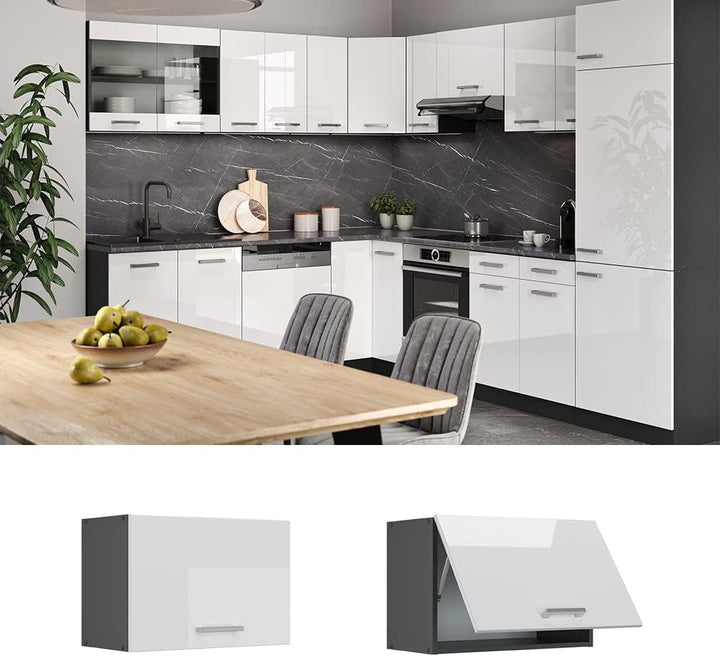 Vicco Hängeschrank R-Line, Weiss Hochglanz/Anthrazit, 60 cm Flach Weiss Hochglanz Dunsthaubenschrank