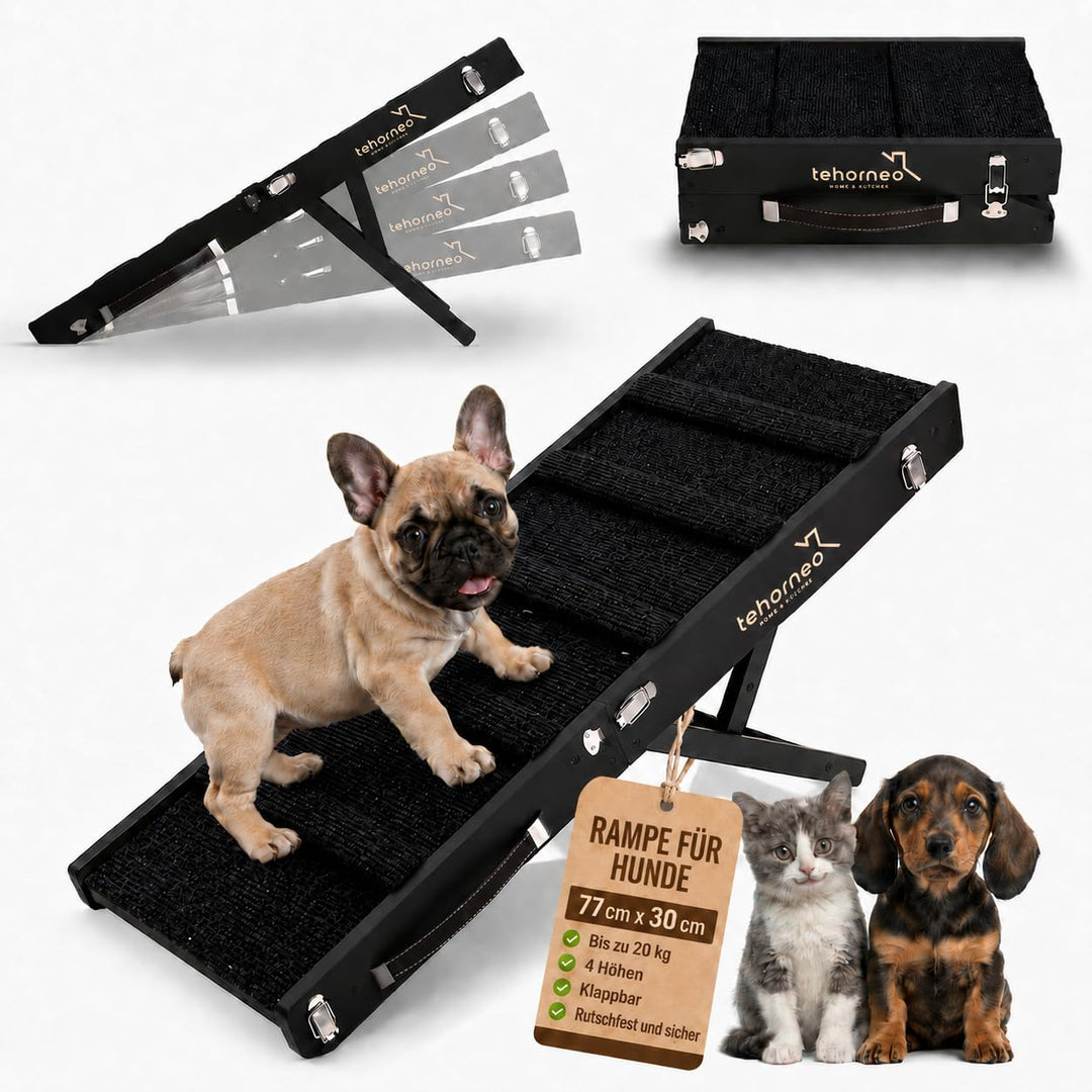 TEHORNEO Hundetreppe für Kleine Hunde, Hunderampe 4 Höhen 25-41 cm, Hunderampe Sofa, Hunde Rampe Bis