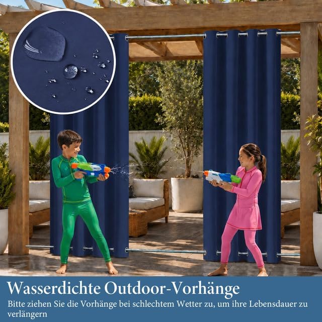 Rosnek Outdoor Vorhang Wetterfest Winddicht, Balkon Gardinen mit Ösen Oben & Unten, Blickdicht Wasse