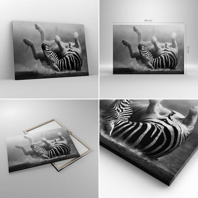 Bilder auf Leinwand 100x70cm Leinwandbild Zebra Streifen Tier wild Gross Wanddeko Bild Schlafzimmer