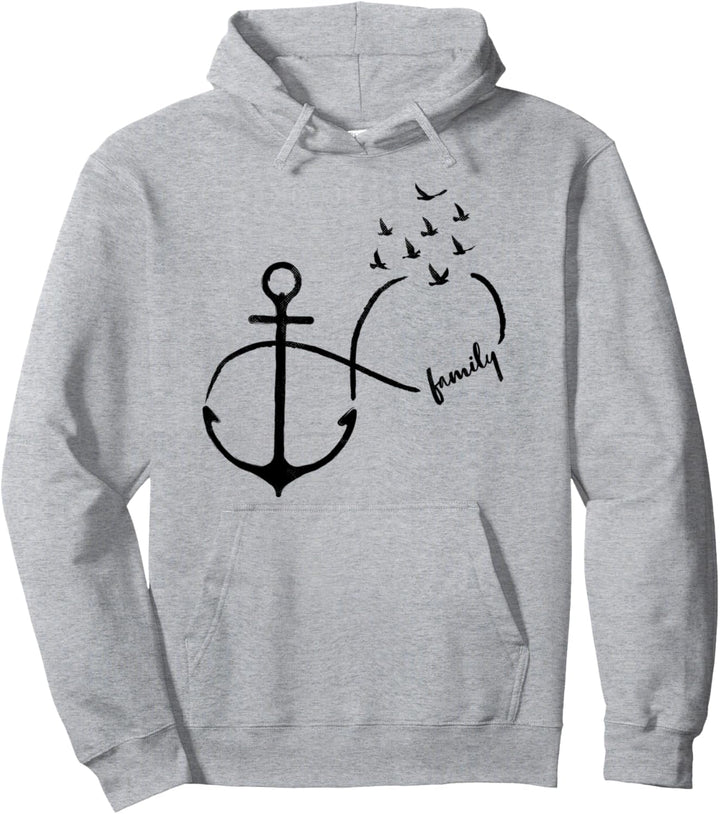 Unendlichkeit mit Schriftzug Familie fliegende Vögel Anker Pullover Hoodie