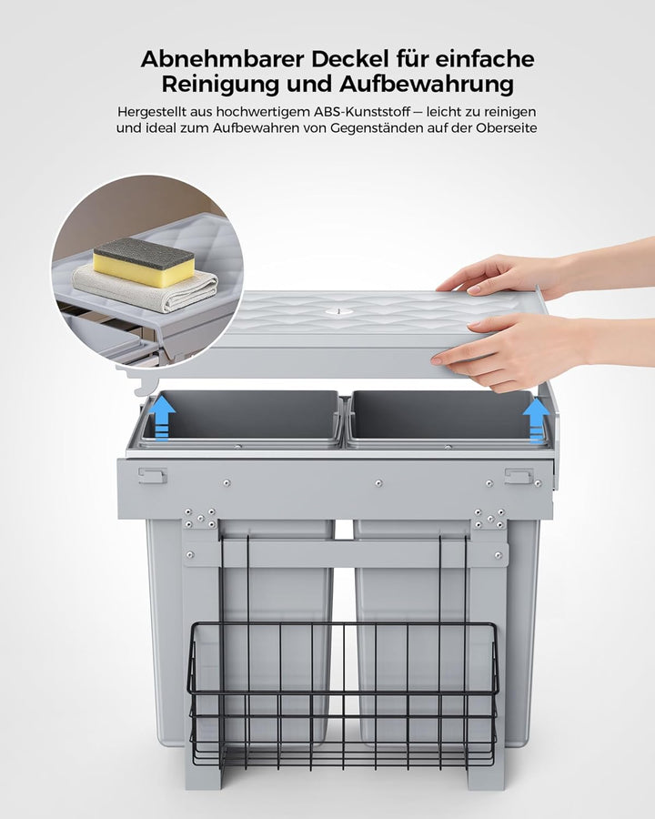 lovewind Abfallsammler Tandem, 2×20L, Mülleimer küche, Mülltrennsystem für Unterschrank，Stahlrahmen,