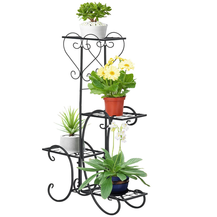 Outsunny Blumenständer Blumenregal aus Metall 4 Ebenen Pflanzenregal Blumentreppe Blumenständer für