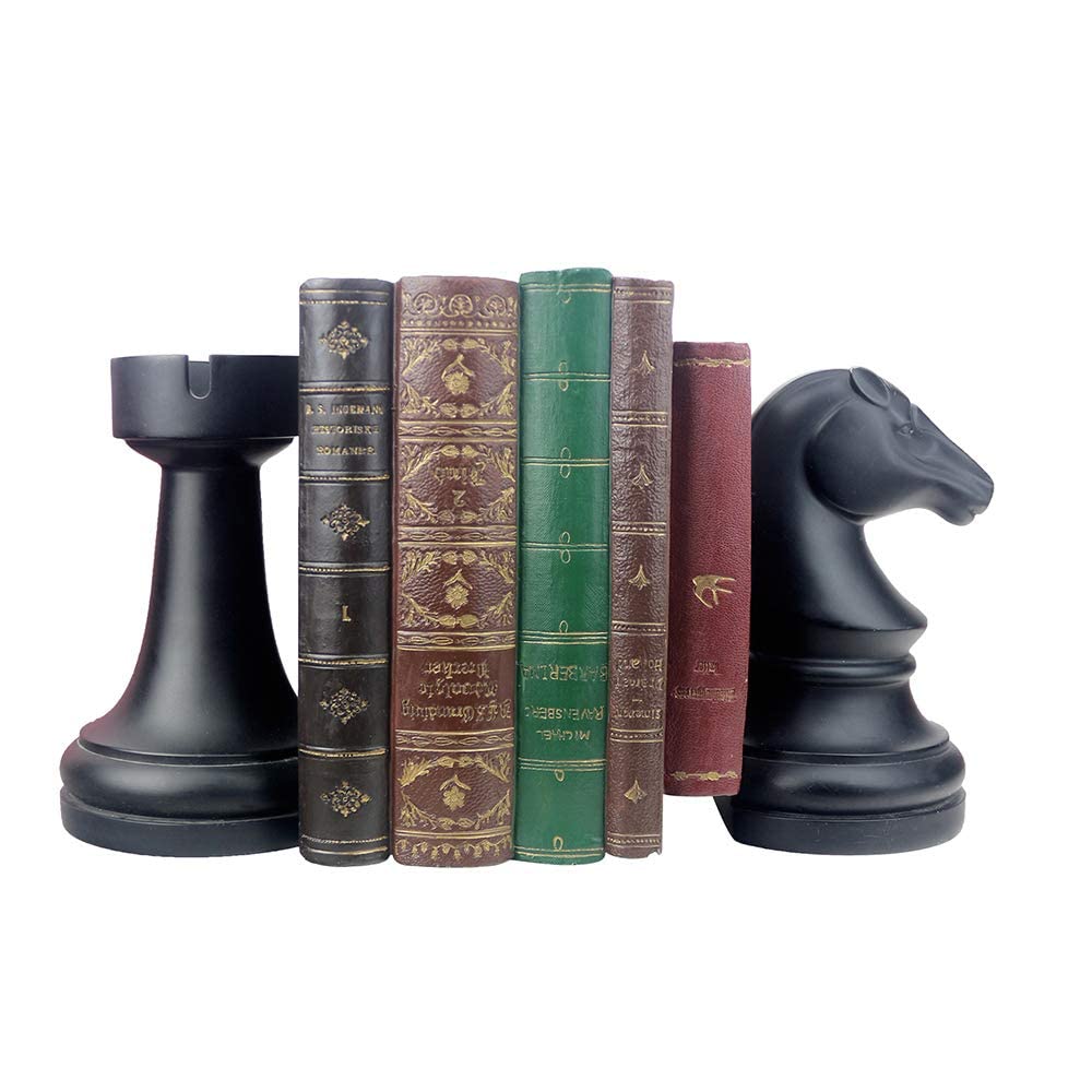 Dekorative Buchstützen, Schach-Buchstützen, Schwarze Buchstützen, einzigartige Buchstützen, Dekorati