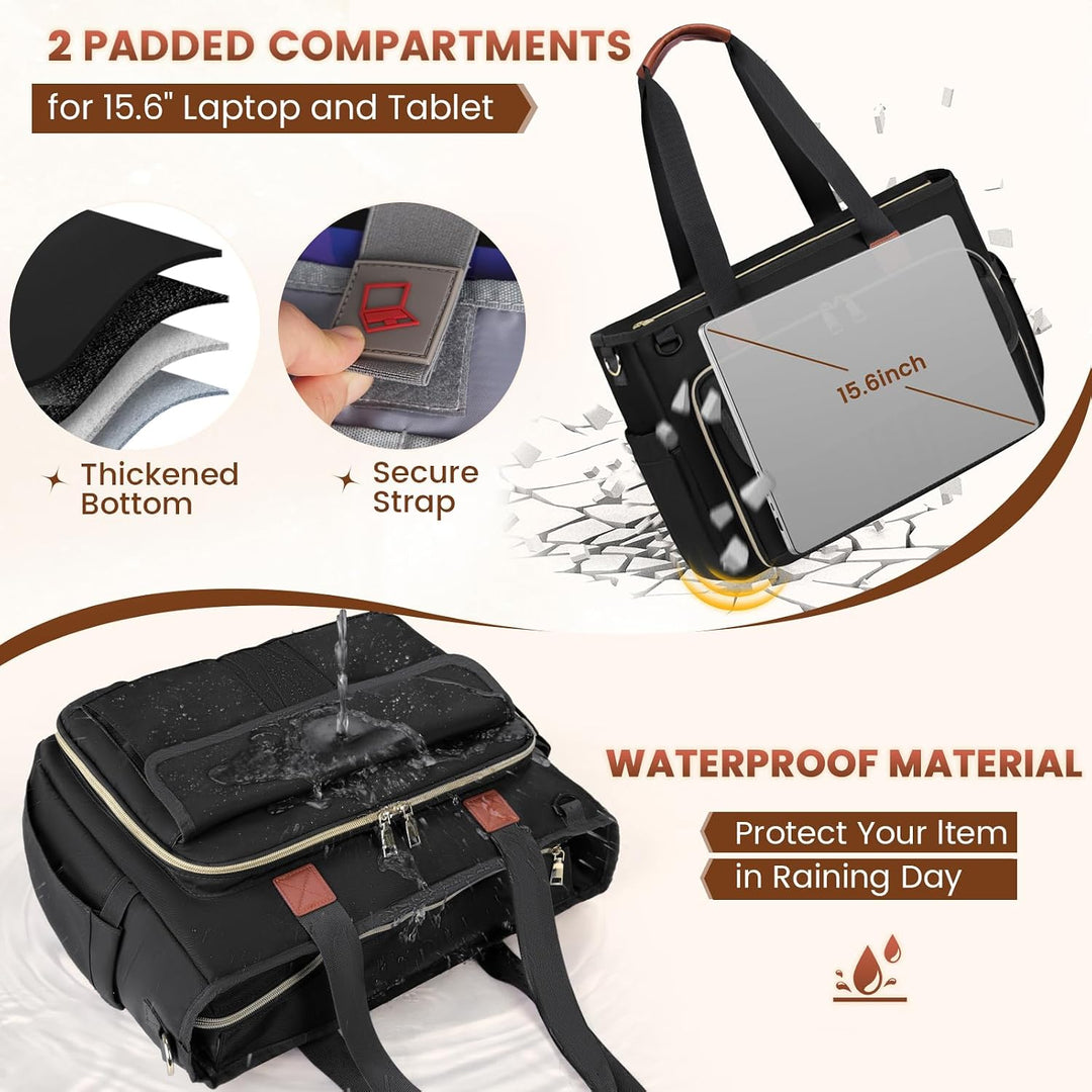 RAINSMORE Lehrertasche Damen Gross 15.6 Zoll Laptoptasche Arbeitstasche mit Isolierter Tasche für Kr