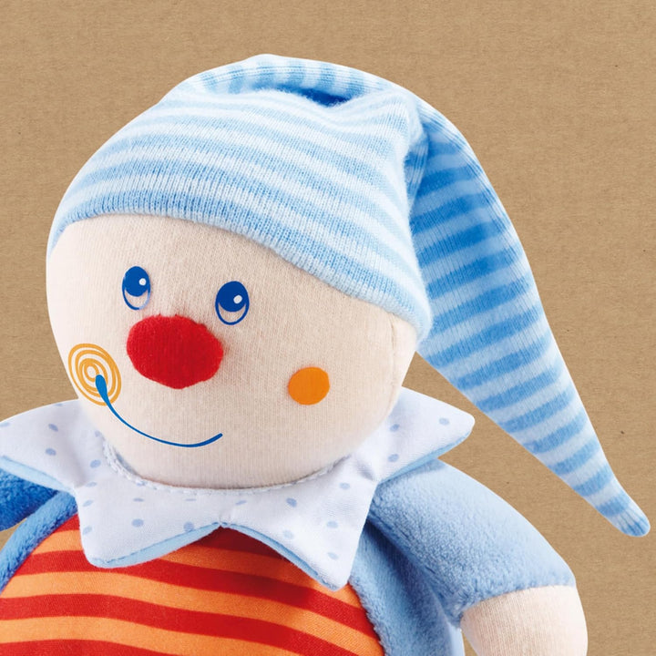 HABA Stehauffigur Kasper – Motorikspielzeug mit Wackel- & Klingeleffekt für Babys ab 6 Monaten – Wei