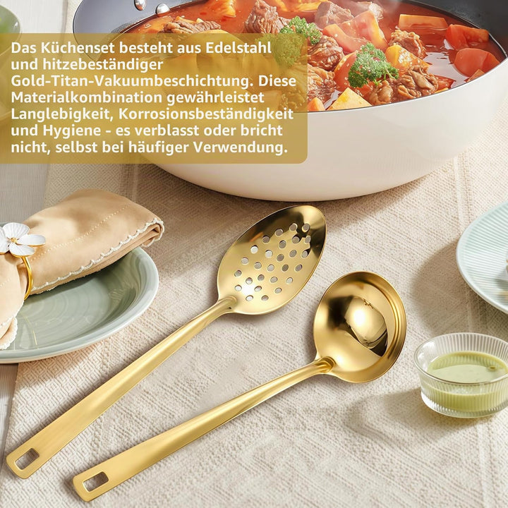 Gold Küchenutensilien Set 6-teilig, Edelstahl Kochutensilien Set, Küchengeräte Set, Home Essentials