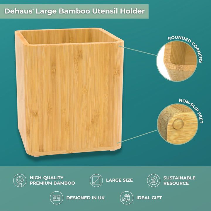 Dehaus® Gross Stilvolle Bambus Küchenutensilienhalter, Küchen Organizer, Besteckkorb, Besteckhalter