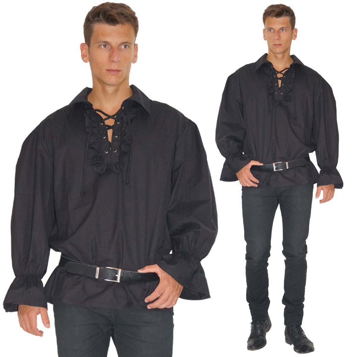 MAYLYNN 147111-XL - Piratenhemd Rüschenhemd Mittelalter Hemd, Grösse XL, schwarz XL Schwarz, XL Schw