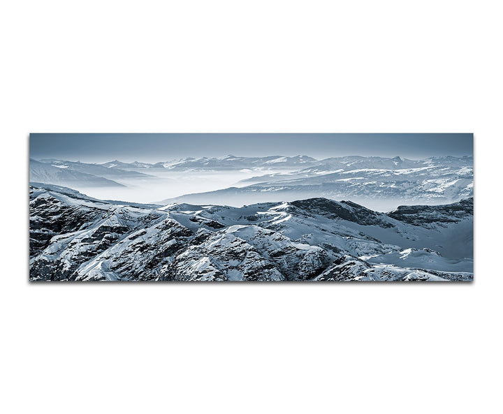 Paul Sinus Art Panoramabild auf Leinwand und Keilrahmen 150x50cm Alpen Gebirge Bergspitzen Schnee EI