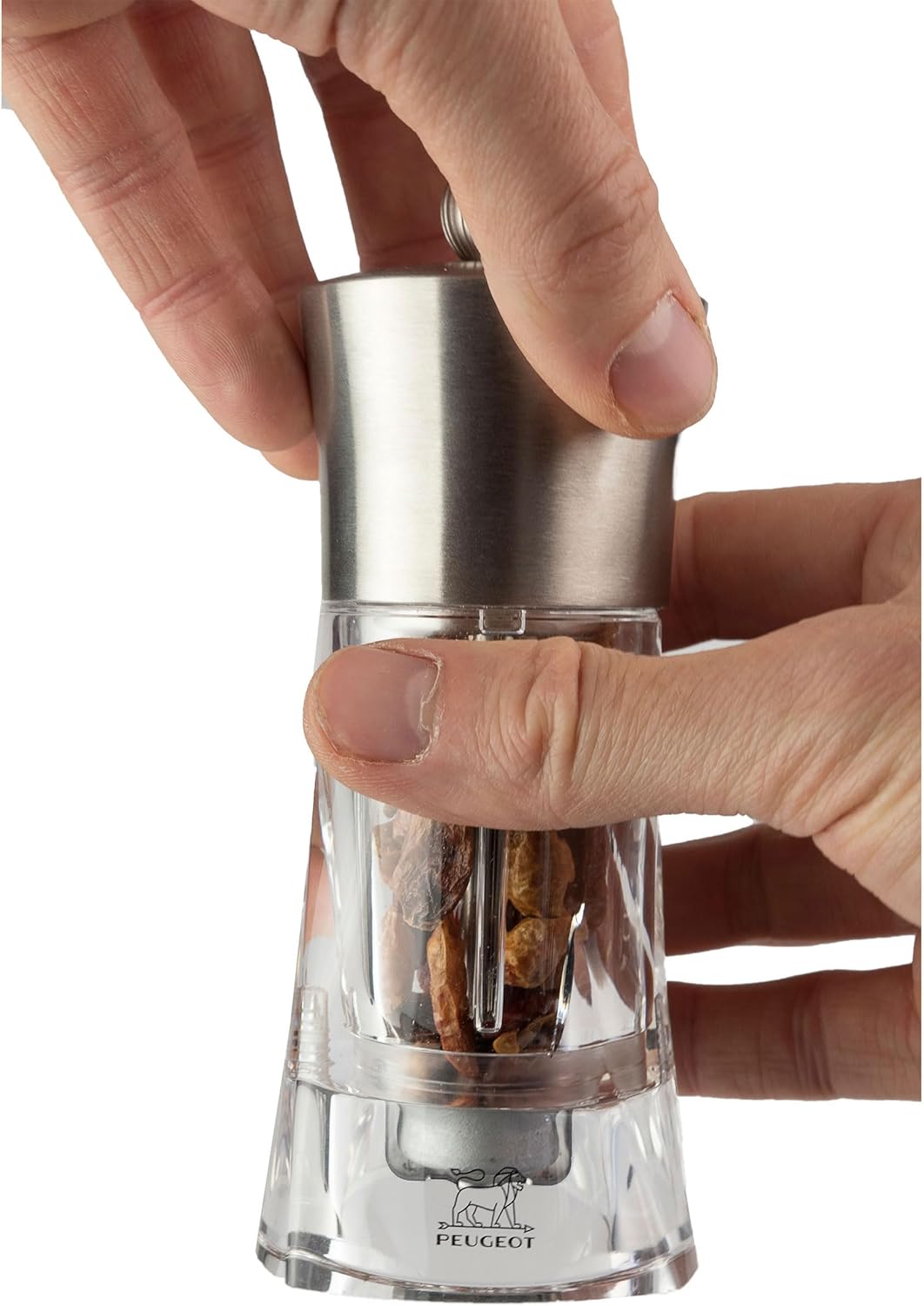 Peugeot P29050 Ouessant Manuelle Chilimühle, Höhe: 14 cm, Edelstahl/Acryl, Transparent, 29050, Chili