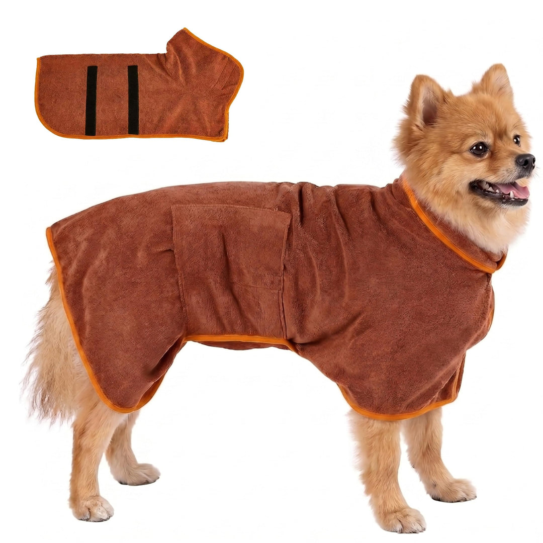Hundebademantel Mikrofaser mit Klettverschluss saugstark Braun XS, Braun XS