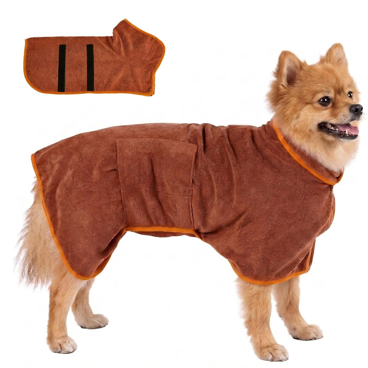 Hundebademantel Mikrofaser mit Klettverschluss saugstark Braun XS, Braun XS