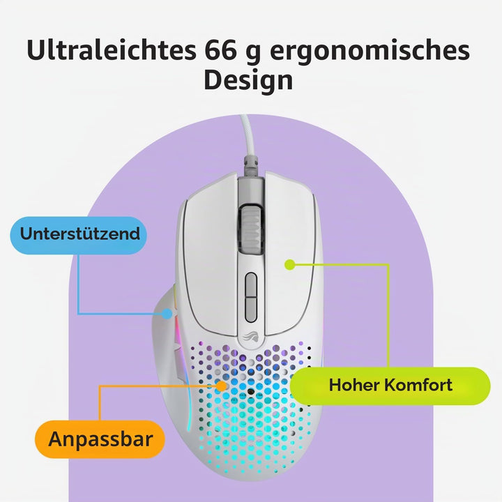 GLORIOUS Model I 2 Kabelgebundene Gaming-Maus, 66g, 9 Makro-Tasten, Weiss | Motion-Sync, Optische Sc