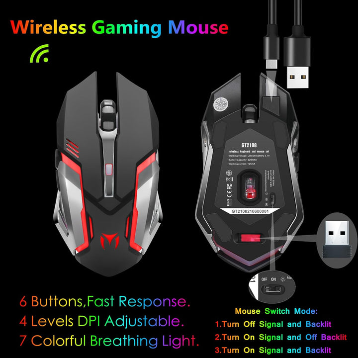 Kabellose RGB-Gaming-Tastatur, kabellose LED-Maus und Mauspad-Set, wiederaufladbare Hintergrundbeleu