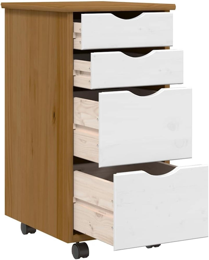 vidaXL Rollschrank mit Schubladen Moss Honigbraun Massivholz Kiefer Honigbraun und Weiss, Honigbraun
