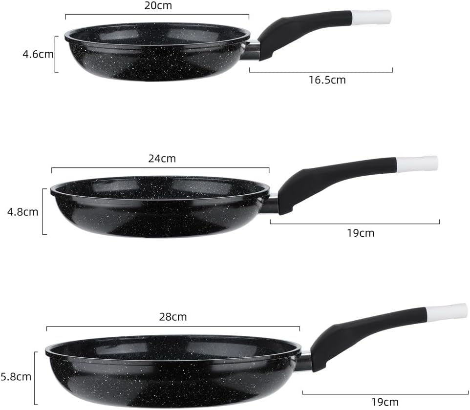 EliteHoff Pfannenset Induktion 3-teilig (20/24/28 cm), Induktionspfannen-Set, Aluminiumguss mit Anti