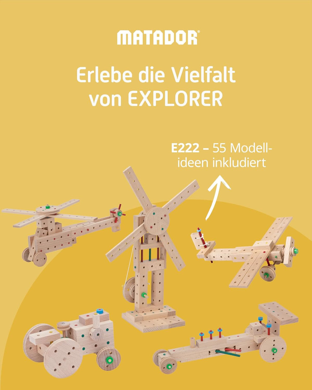 Matador 11407 E407 Baukasten, holzfarben,ab 5 Jahren, bunt