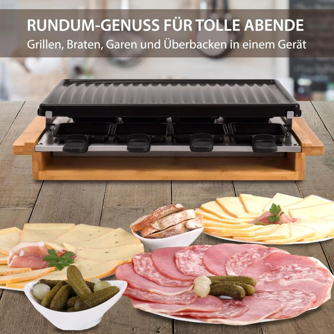 Syntrox Raclette Grill 8 Personen Leitol 1200W, Raclettegrill Elektrisch mit Emaillierter Grillplatt