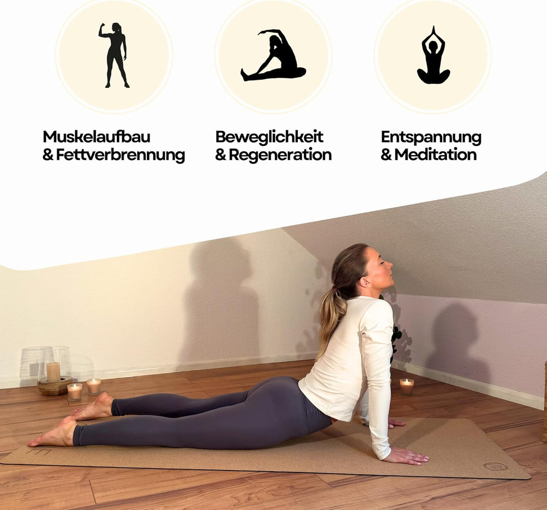 OVATIME Kork Gymnastikmatte – rutschfest &amp; wasserabweisend – Yogamatte aus Naturkork &amp; Naturkautschu