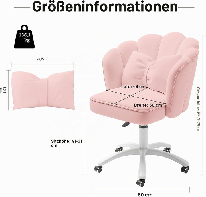 Vanity Sessel Velvet Petal Schreibtischstuhl - Moderner Polstersessel mit Rückenlehne und Steppung,