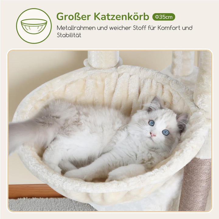 Globlazer Kratzbaum Beige Grosse hoch 188 cm mit 2 Gross Katzenhaus, Grosse Gepolsterte Plattform, W