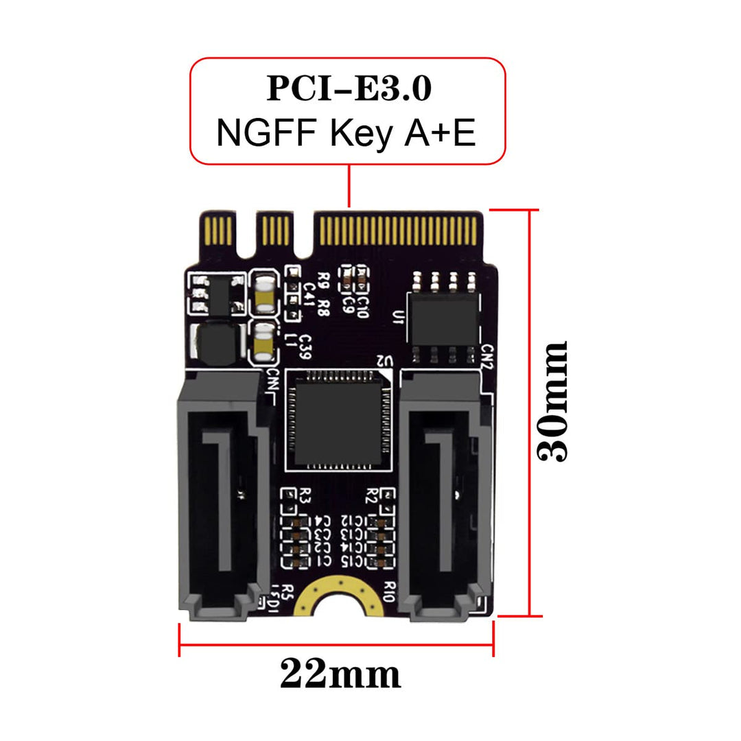 cablecc NGFF Key A+E PCI Express auf SATA 3.0 6Gbps Dual Ports Adapter Konverter Festplattenverlänge