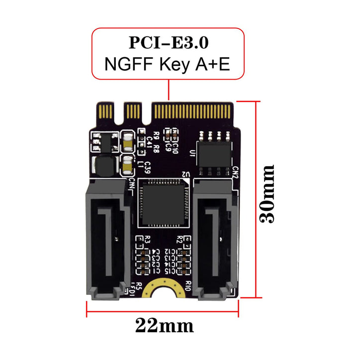 cablecc NGFF Key A+E PCI Express auf SATA 3.0 6Gbps Dual Ports Adapter Konverter Festplattenverlänge