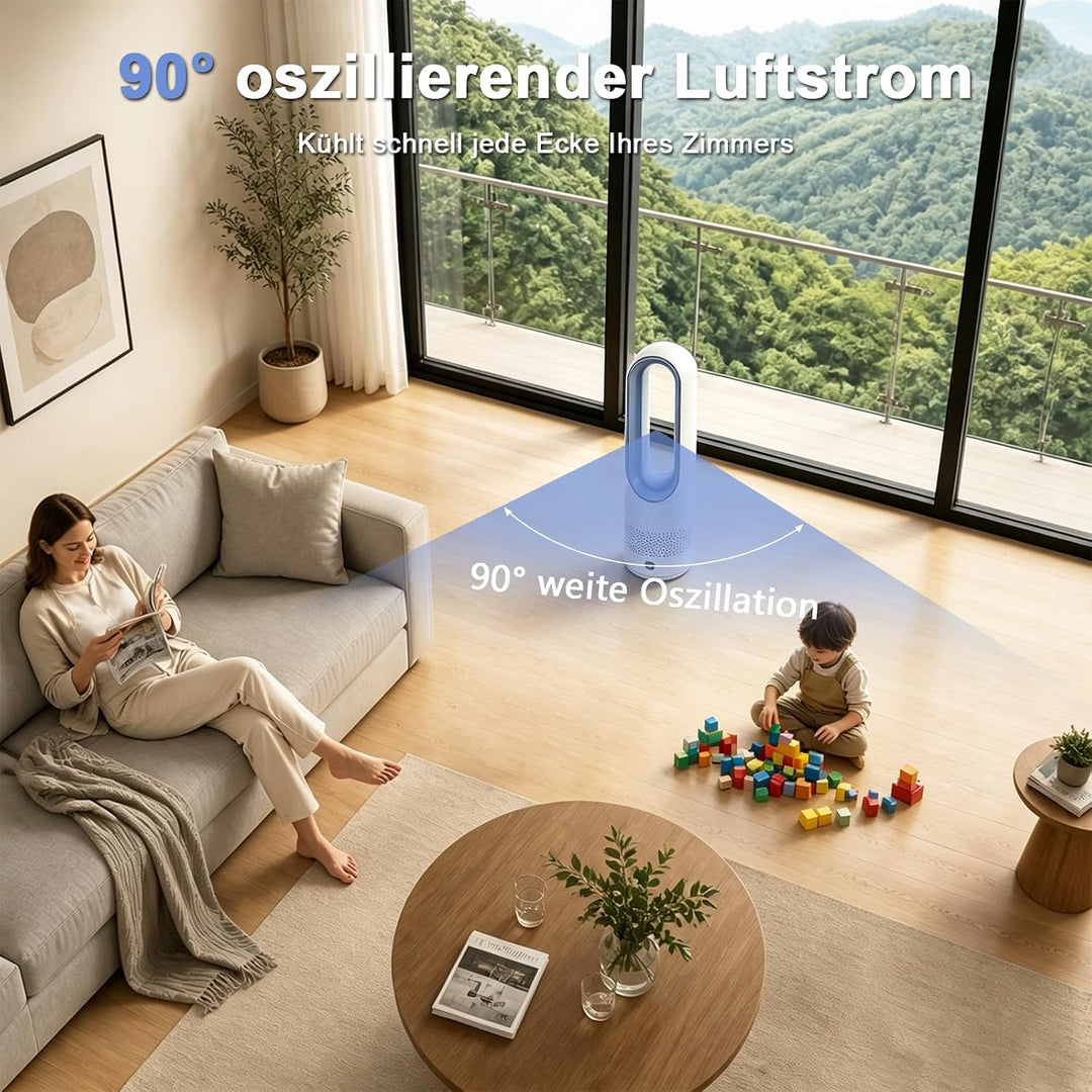 Rotorloser Ventilator mit Fernbedienung, cooling ace Lüfter, Luftkühler, mobiles Klimagerät, 8 Gänge