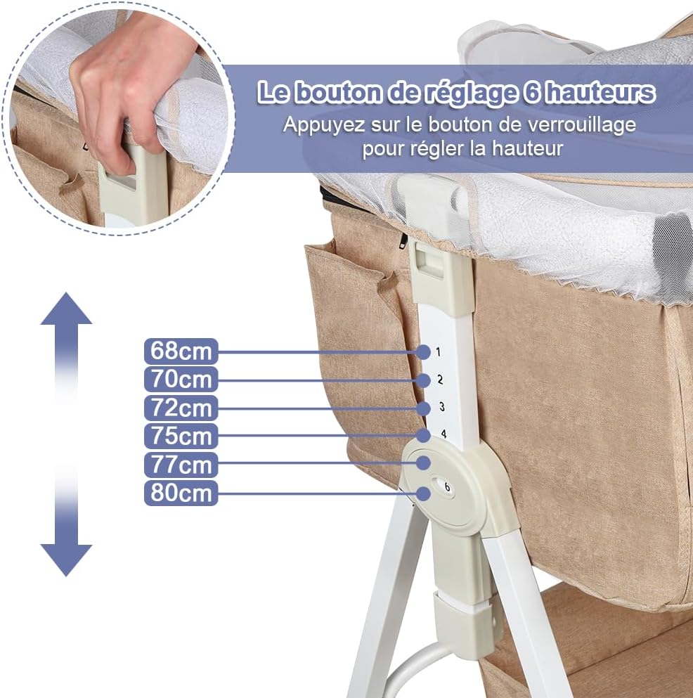 homewell 2 en 1 Lit Cododo Bebe Pliable, Berceau Cododo 0-30 Mois, 6 Réglages de Hauteur, Berceau bé