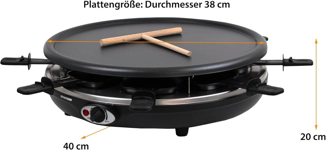 Syntrox Germany Raclette Wades 8 Personen, 1350W mit Fondue und Wechselplatten, Emailliertes Design