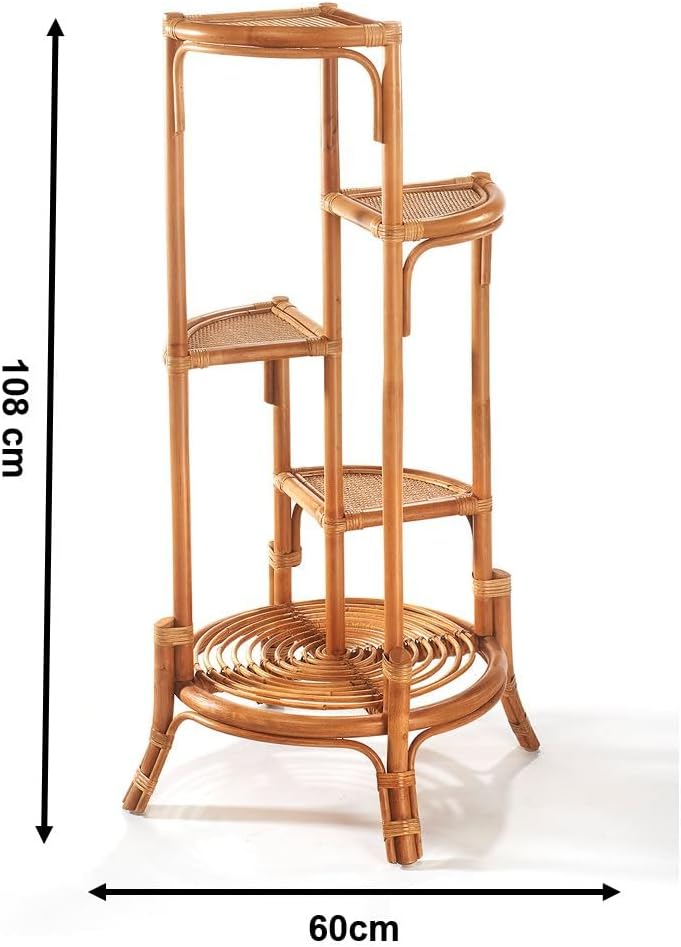 Kobolo Blumenregal Blumenhocker Pflanzenständer Regal aus Rattan - Natur - für 4 Töpfe