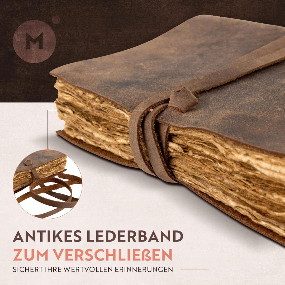 moonster Vintage Leder Notizbuch - 240 Seiten Holzfreies Baumwoll-Büttenpapier - Handgefertigtes Vin