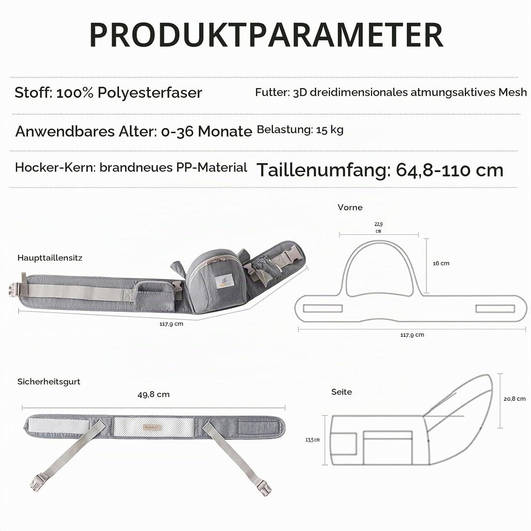 Baby Hüftsitz, ergonomisch, mit Sicherheitsgurt, aus reiner Baumwolle, atmungsaktiv, 0-36 Monate (Du