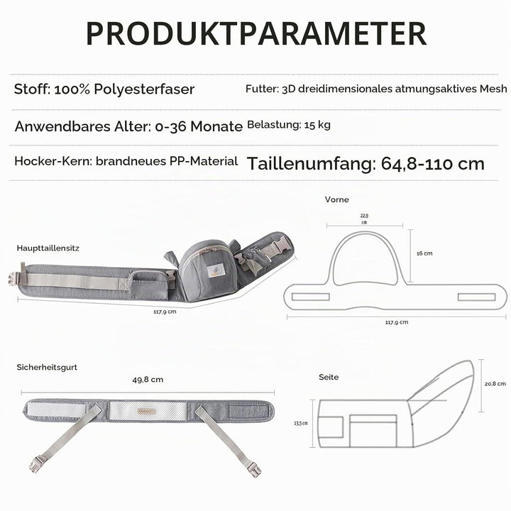 Baby Hüftsitz, ergonomisch, mit Sicherheitsgurt, aus reiner Baumwolle, atmungsaktiv, 0-36 Monate (Du