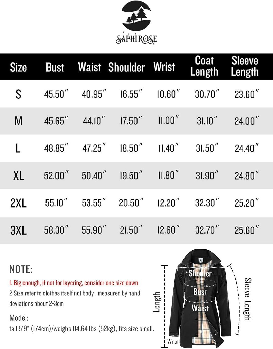 SaphiRose Lange Regenjacke für Damen, Outdoor-Regenmantel, Windbreaker, mit Kapuze XXL Schwarz, XXL