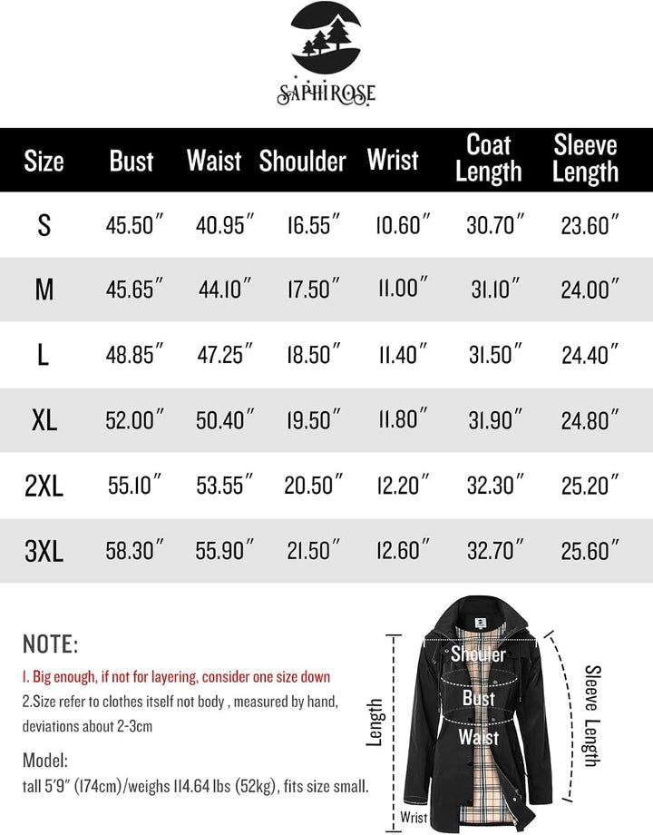 SaphiRose Lange Regenjacke für Damen, Outdoor-Regenmantel, Windbreaker, mit Kapuze XXL Schwarz, XXL