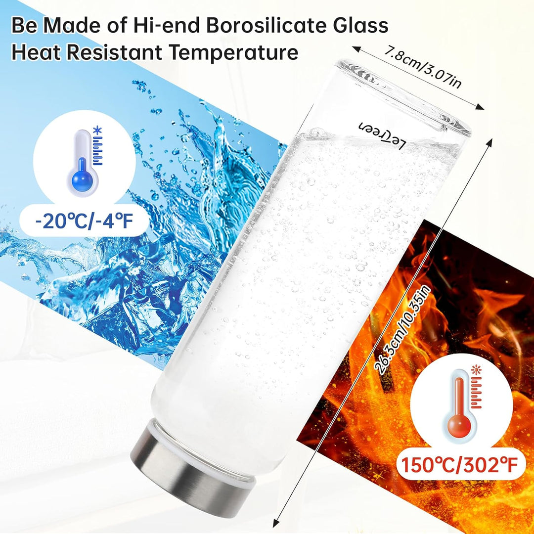 Glasflasche 1 Liter mit Schutzhülle, Weite Öffnung Wasserflasche 1L Glas mit Spülmaschinenfest 1000m
